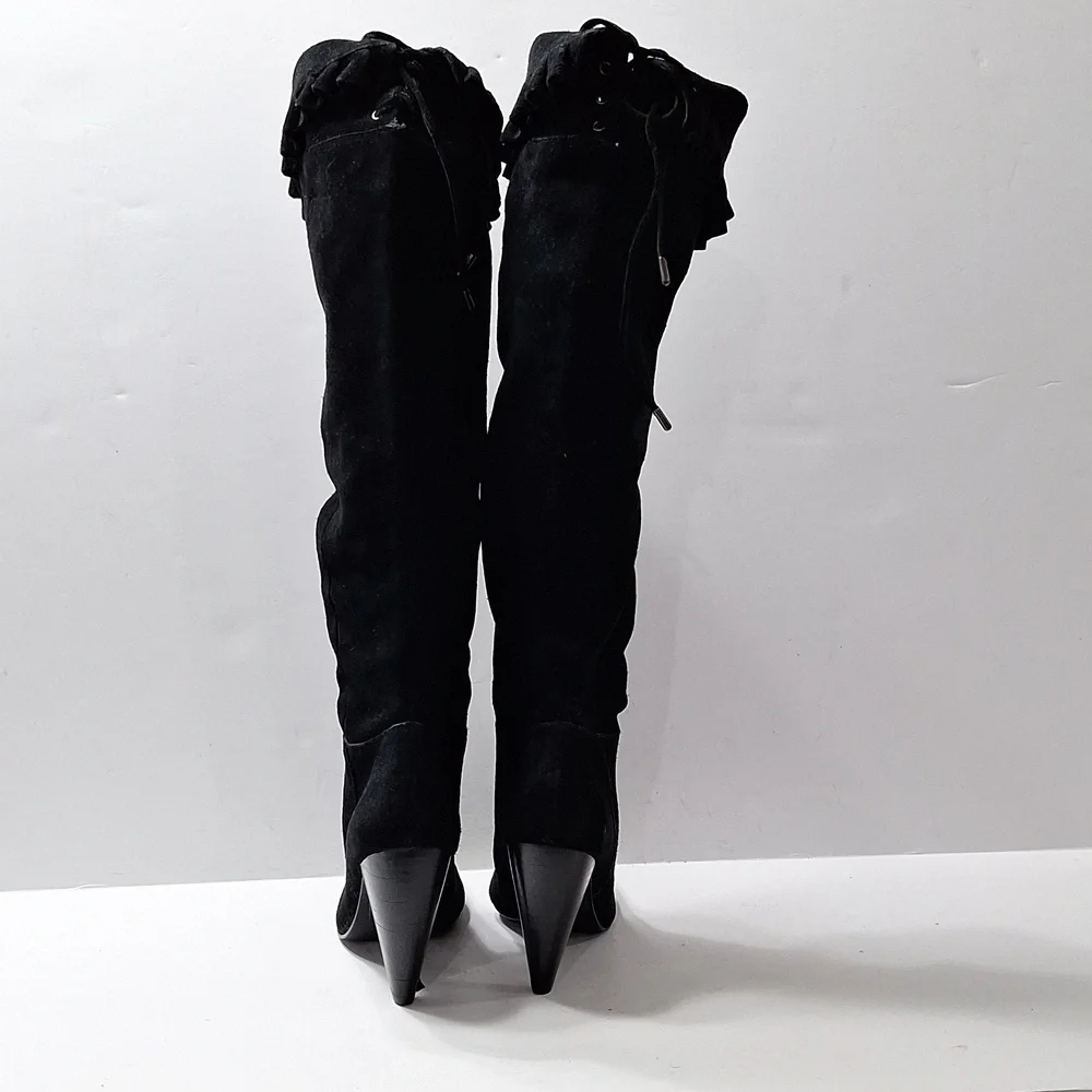 BCBGeneration Black Suede Leather Whimsigoth Over The Knee Boots Size 5.5B